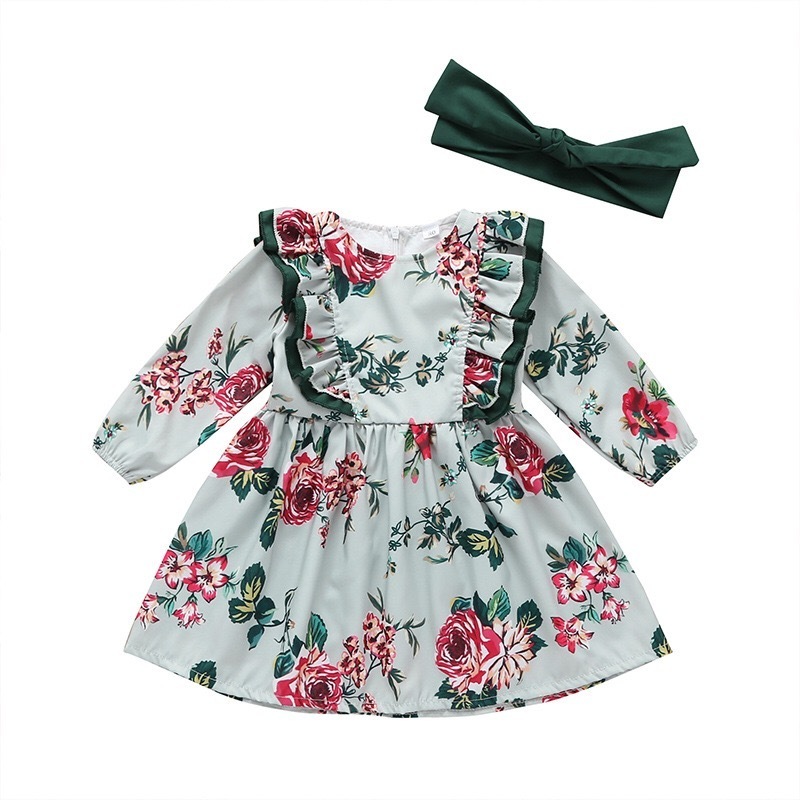 spring baby and girl dress printed cotton long sleeve dress manufacturers wholesale custom