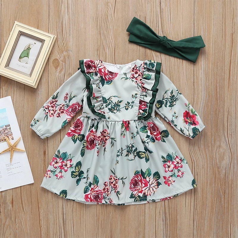 spring baby and girl dress printed cotton long sleeve dress manufacturers wholesale custom