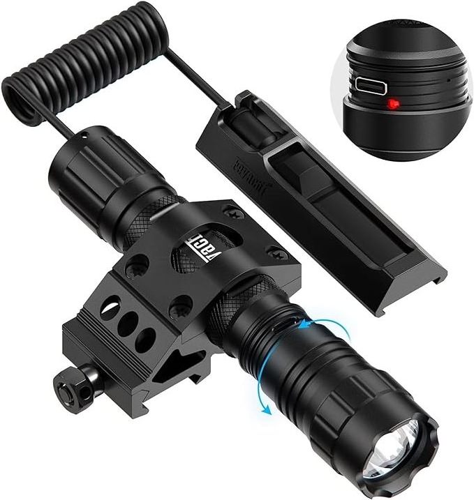 1500 Lumen LED Tactical Flashlight Rechargeable IPX7 Protection 4 Modes Included with Pressure Switch and Offset Mount