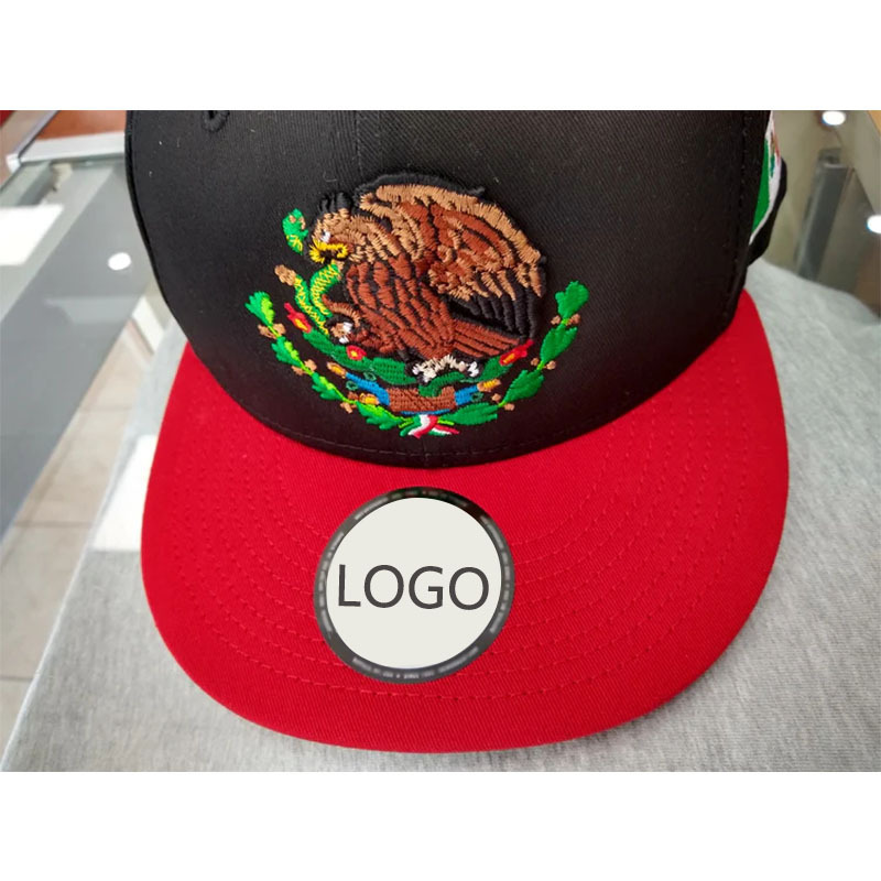 Wholesale Comfortable Classic Flat brim Plain Pattern 6 Panel Mexico logo Black Red Baseball cap