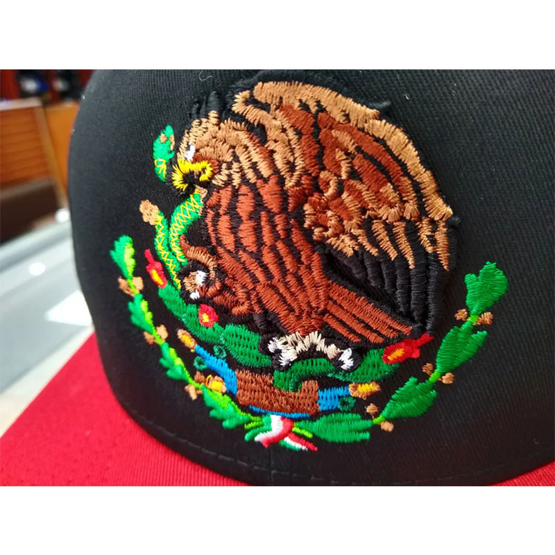 Wholesale Comfortable Classic Flat brim Plain Pattern 6 Panel Mexico logo Black Red Baseball cap