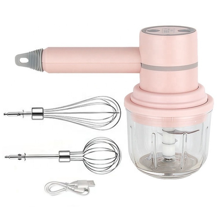 USB Wireless Hand Grinder 3IN1 Baby Food Chopper Electric Egg Beater Portable Blender Mixer Set