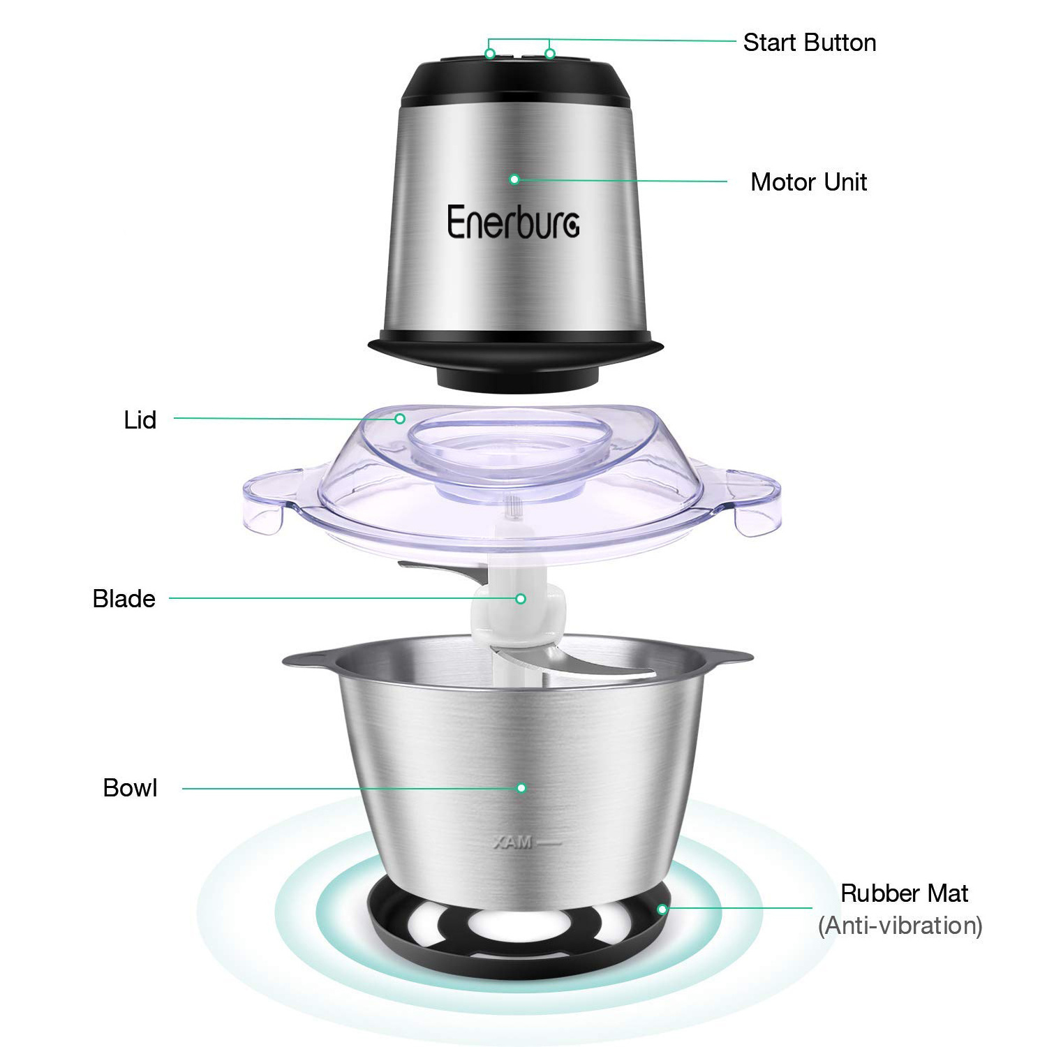 Electric food chopper 8 cups glass bowl food processor meat mincer