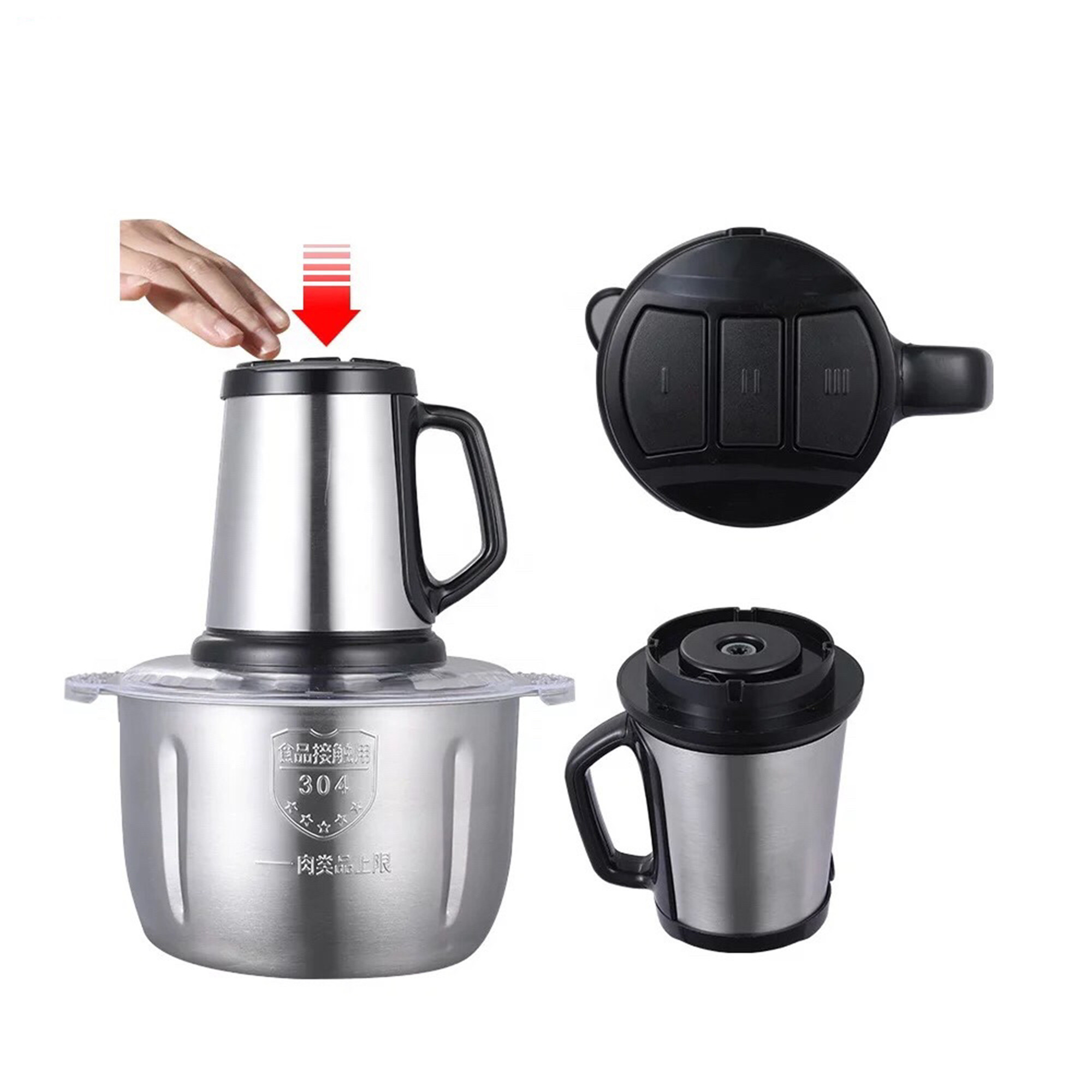 OEM New Design 5L High Capacity 3speeds Vegetable Chopper Automatic Food Processor Meat Grinder Juicer Machine Stainless Steel