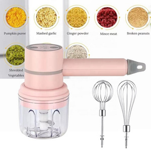 Strong Power 3 in 1 Wireless Whisk with Mini Food Chopper Usb Rechargeable Portable Hand Mixer for Egg Food Chopper Vegetable