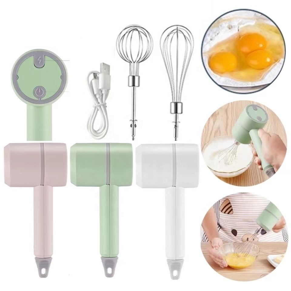 Strong Power 3 in 1 Wireless Whisk with Mini Food Chopper Usb Rechargeable Portable Hand Mixer for Egg Food Chopper Vegetable