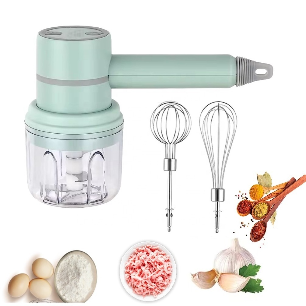 USB Rechargeable 3 in 1 Wireless Garlic Chopper Mini Portable Electric Cordless Whisk Food Hand Mixer for Kitchen Baking