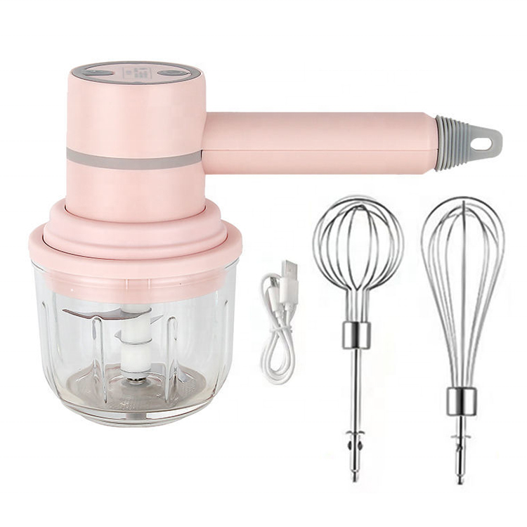 Battery operate minced garlic machine Wireless Egg Beater meat chopper food processor  Portable USB hand Mixer