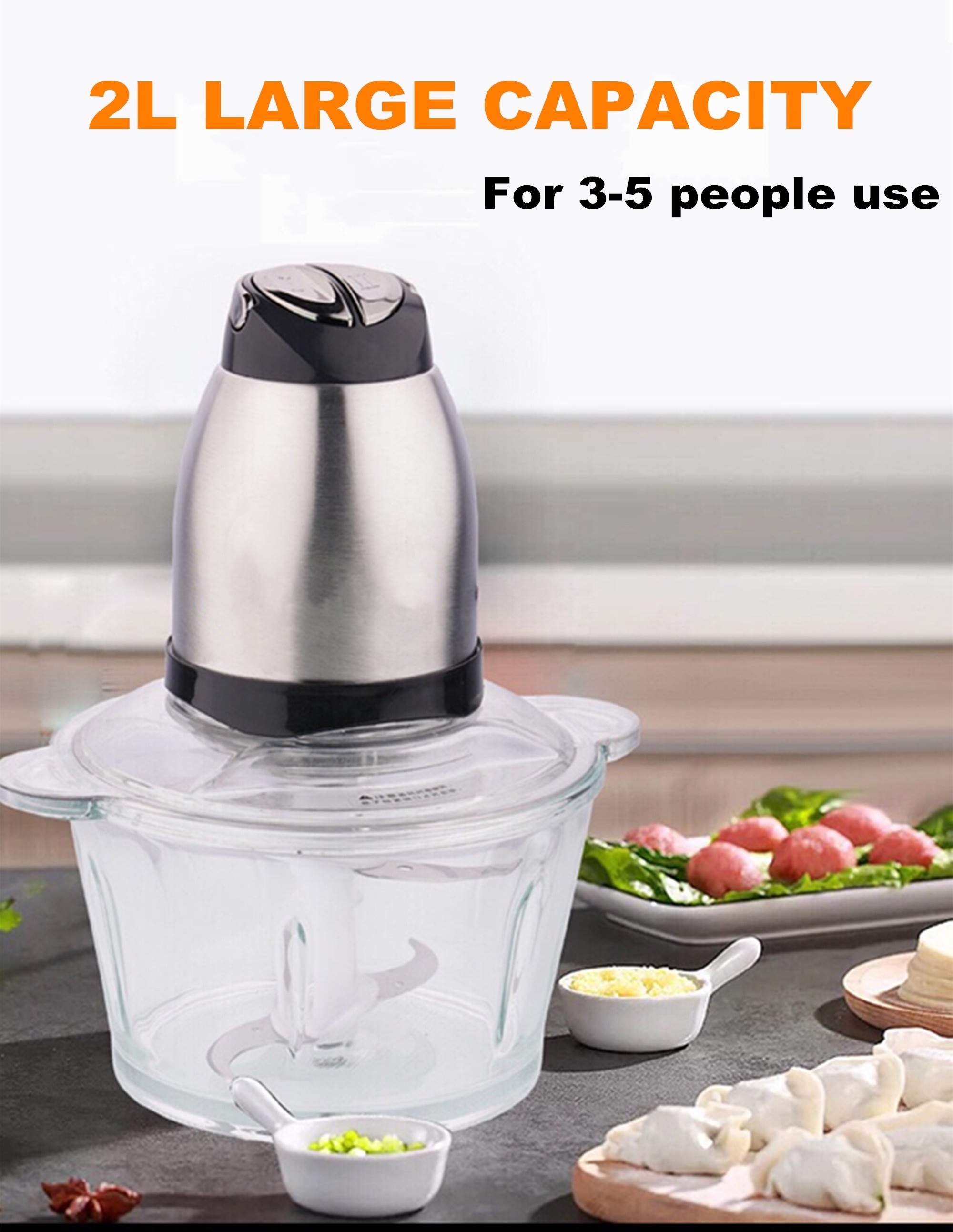 Hot selling 2L Glass Bowl Chopper Food Processor fufu yam blender Electric Meat Grinder