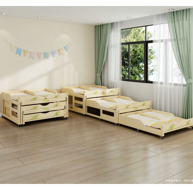 Kindergarten Wood Material Beds Durable Preschool Wooden Bed Stackable Kids Cot Bed For Daycare Furniture for Kids