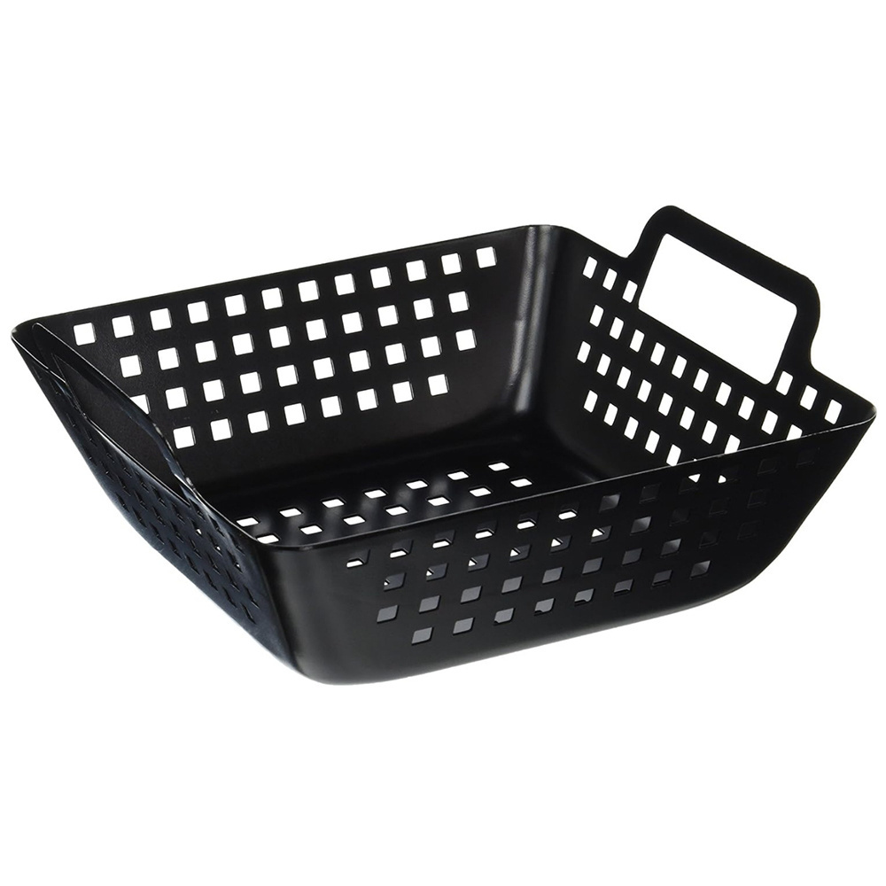 Cast Iron Non-Stick Bbq Grill Basket Plate Square Black Bbq Grill Pan With Double Handle