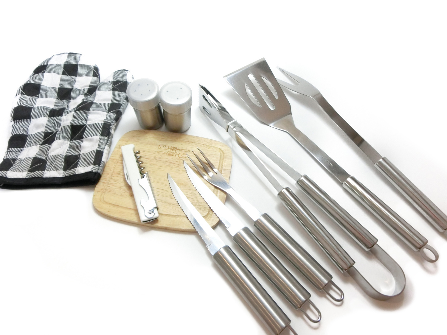 Factory Activity Promotion 9-12 Piece BBQ Tool Set With Built-In Ice Cooler Bag Glove Cutting Board Bottle Opener