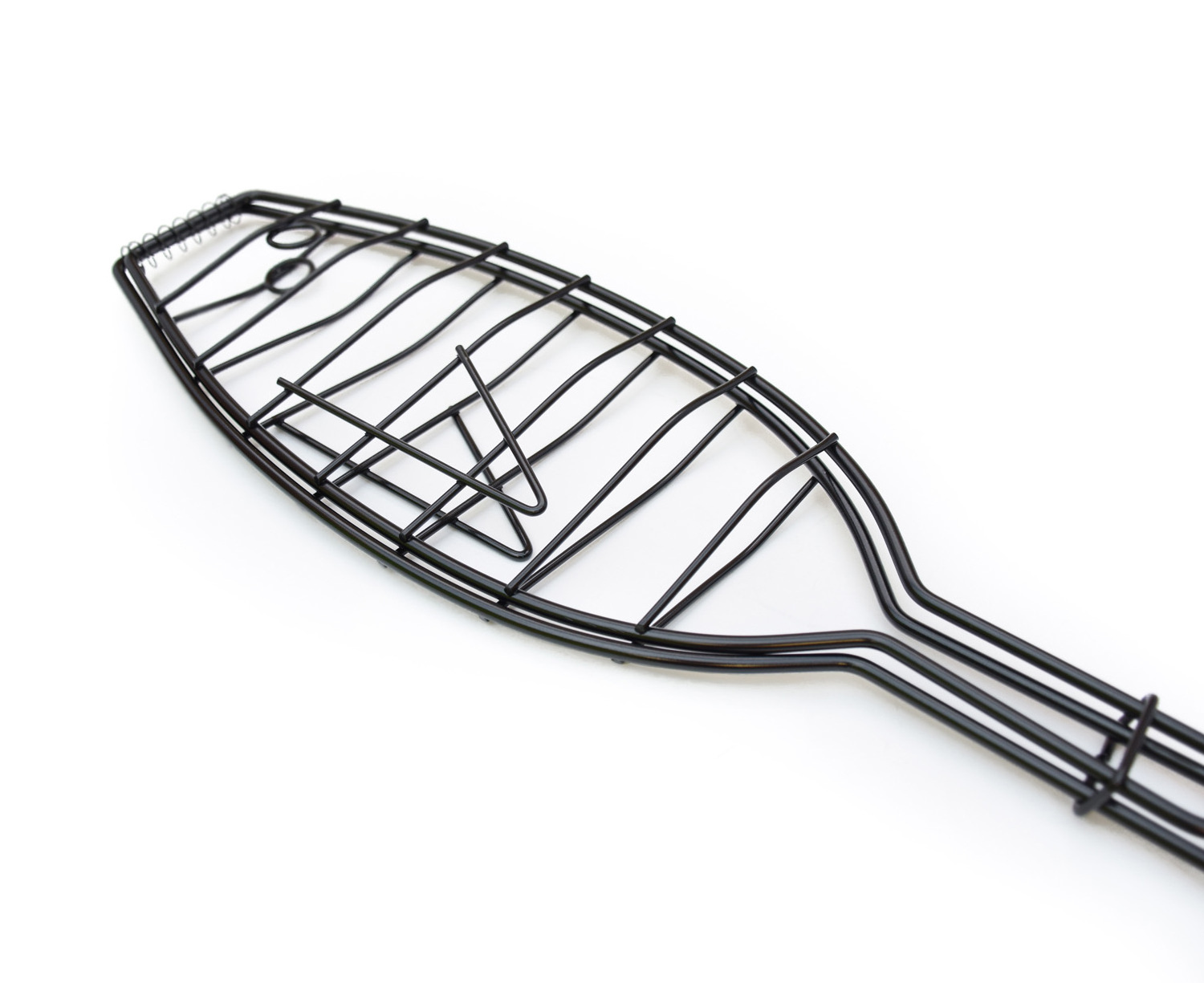 Non Stick Charcoal BBQ Fish Grill Basket, Fish Grill Tong Camping Fish Net Basket with Wooden Handle