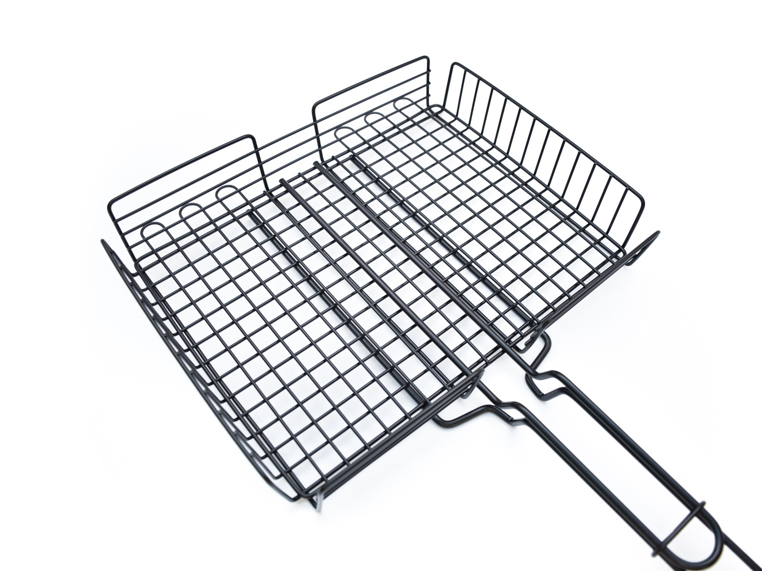 Large Capacity BBQ Grilling Basket Non Stick BBQ Grill Net Mesh With Wooden Handle For Outdoor Camping Cooking Grill Accessories