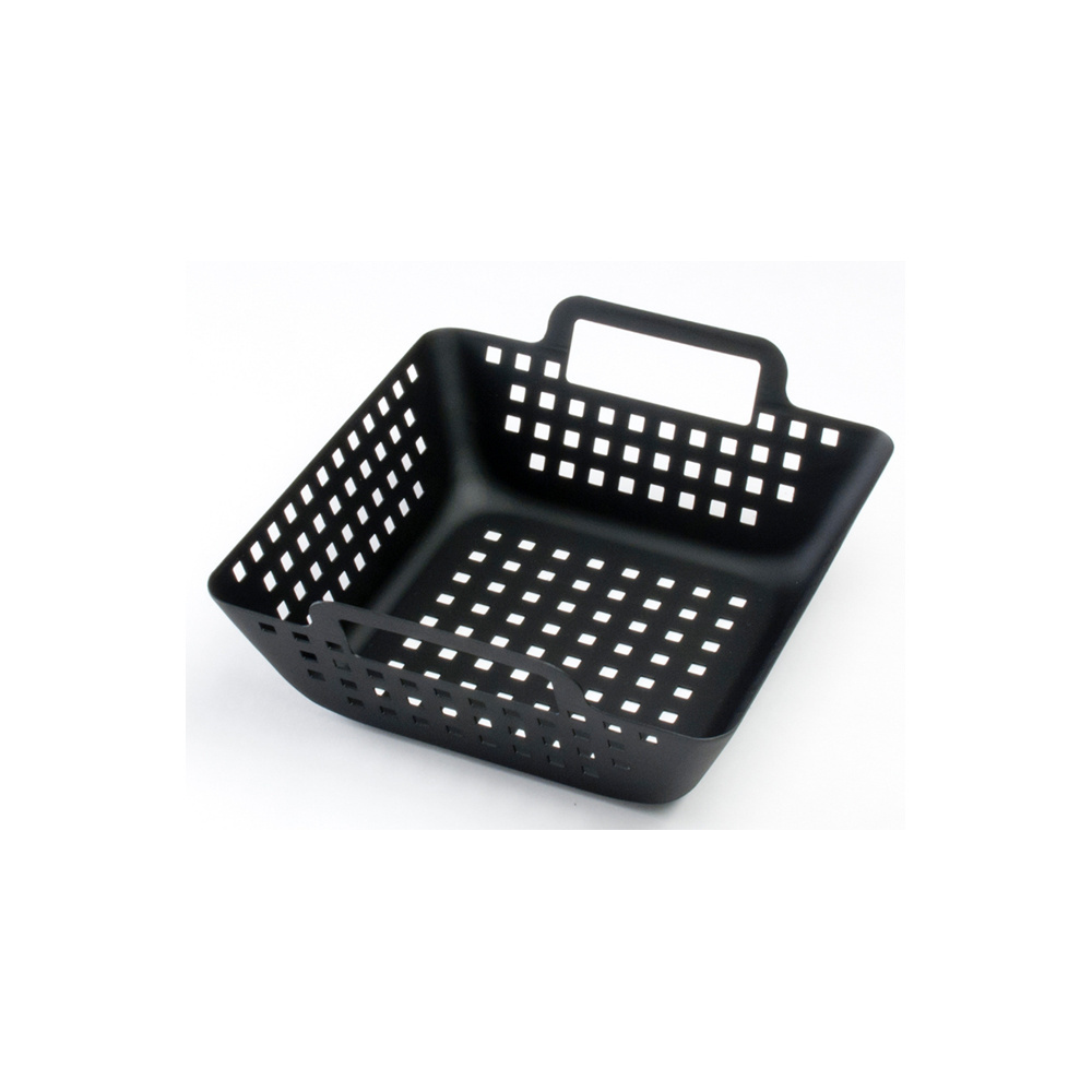 Cast Iron Non-Stick Bbq Grill Basket Plate Square Black Bbq Grill Pan With Double Handle