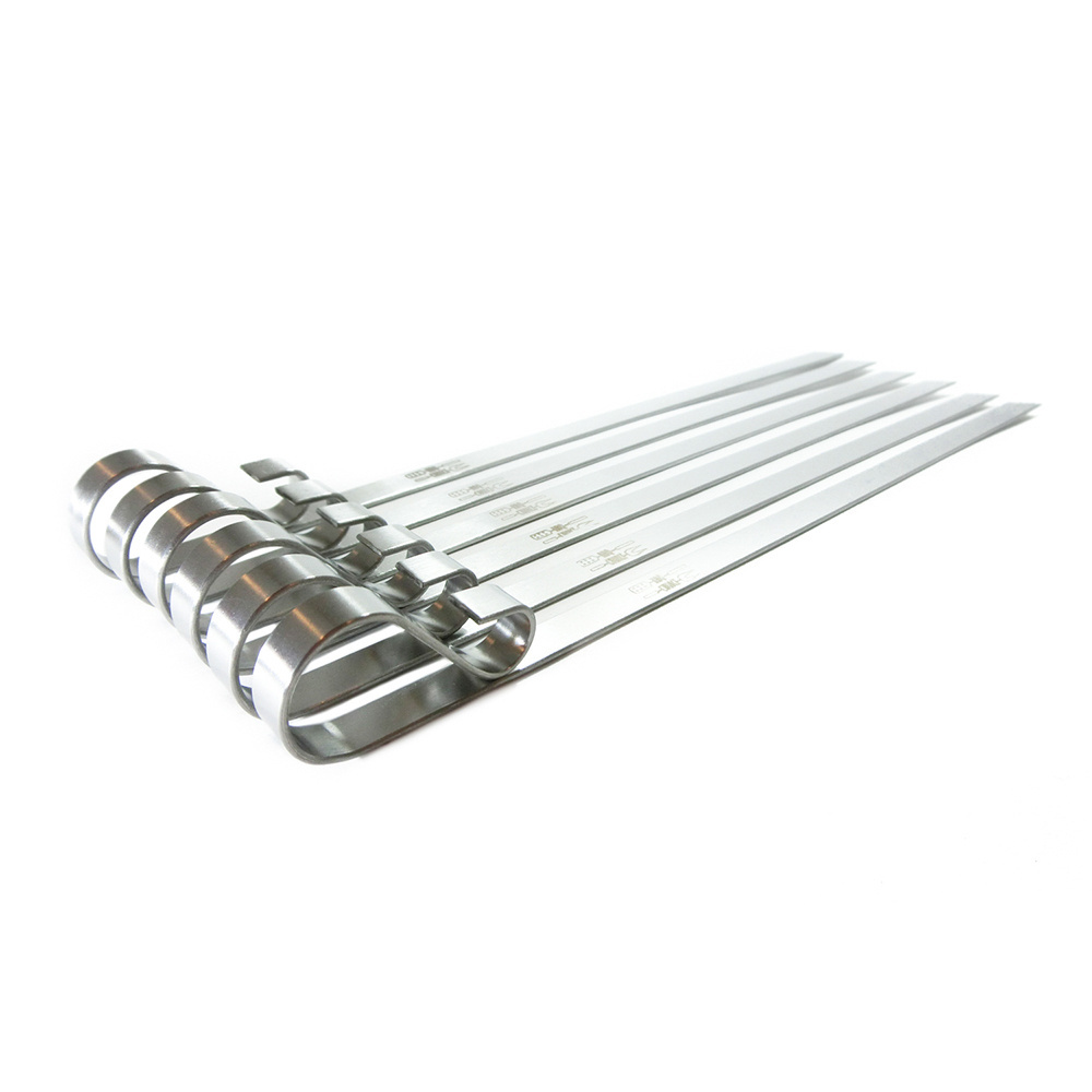 Outdoor Wide Stainless Steel BBQ Accessories Portable Barbeque Large Flat Kabab Skewers