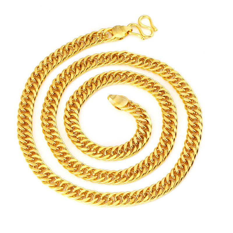 Eico 24k Yellow Gold Men's Necklace Vietnam Sand Gold Pure Copper Gold Plated Necklace for Men