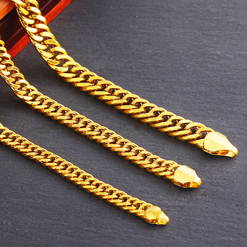 Eico 24k Yellow Gold Men's Necklace Vietnam Sand Gold Pure Copper Gold Plated Necklace for Men