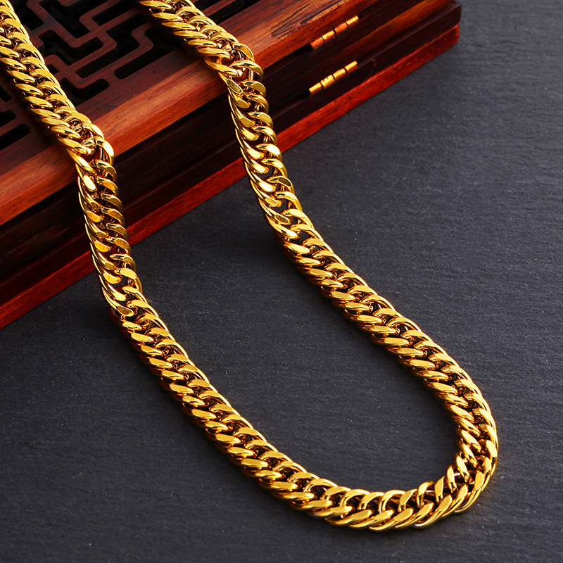 Eico 24k Yellow Gold Men's Necklace Vietnam Sand Gold Pure Copper Gold Plated Necklace for Men