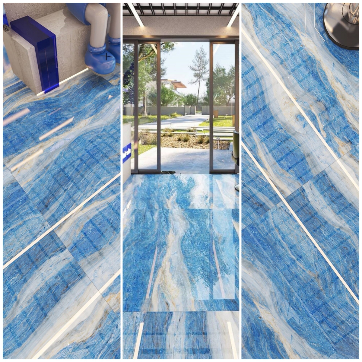 Foshan Luxury Marble Polished Floor Tiles Pisos Porcelanato High Gloss Sky Blue Porcelain Tile Big Slab