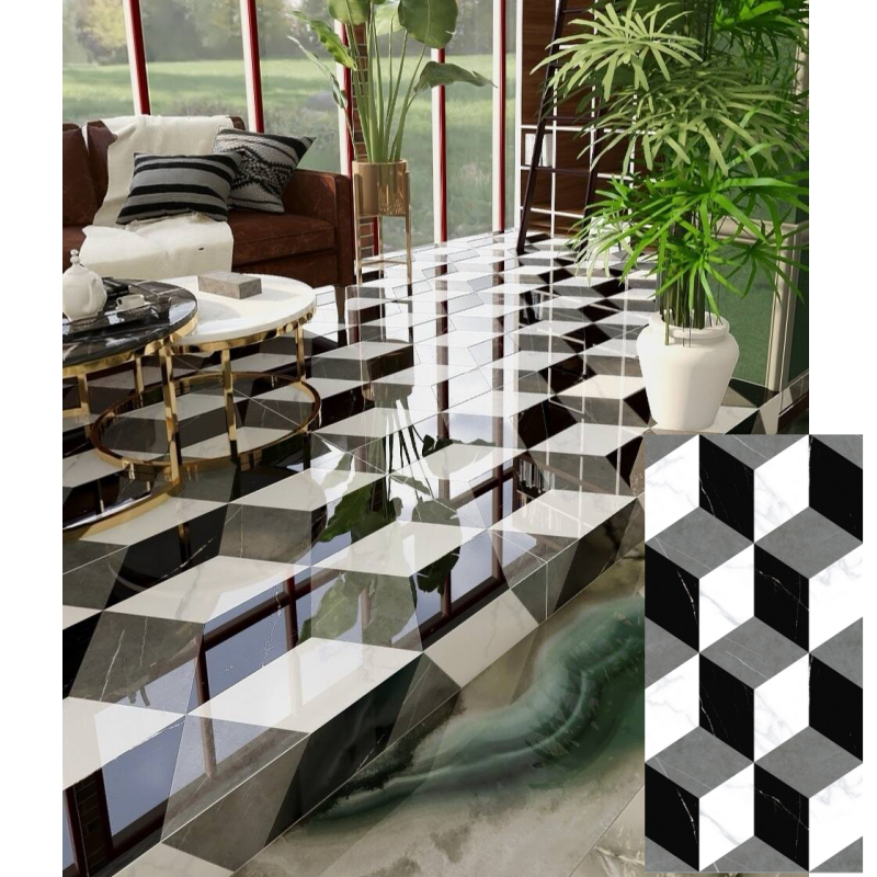 High-end wall decoration marble natural stone white marble slab black textured check design floor tiles for sale