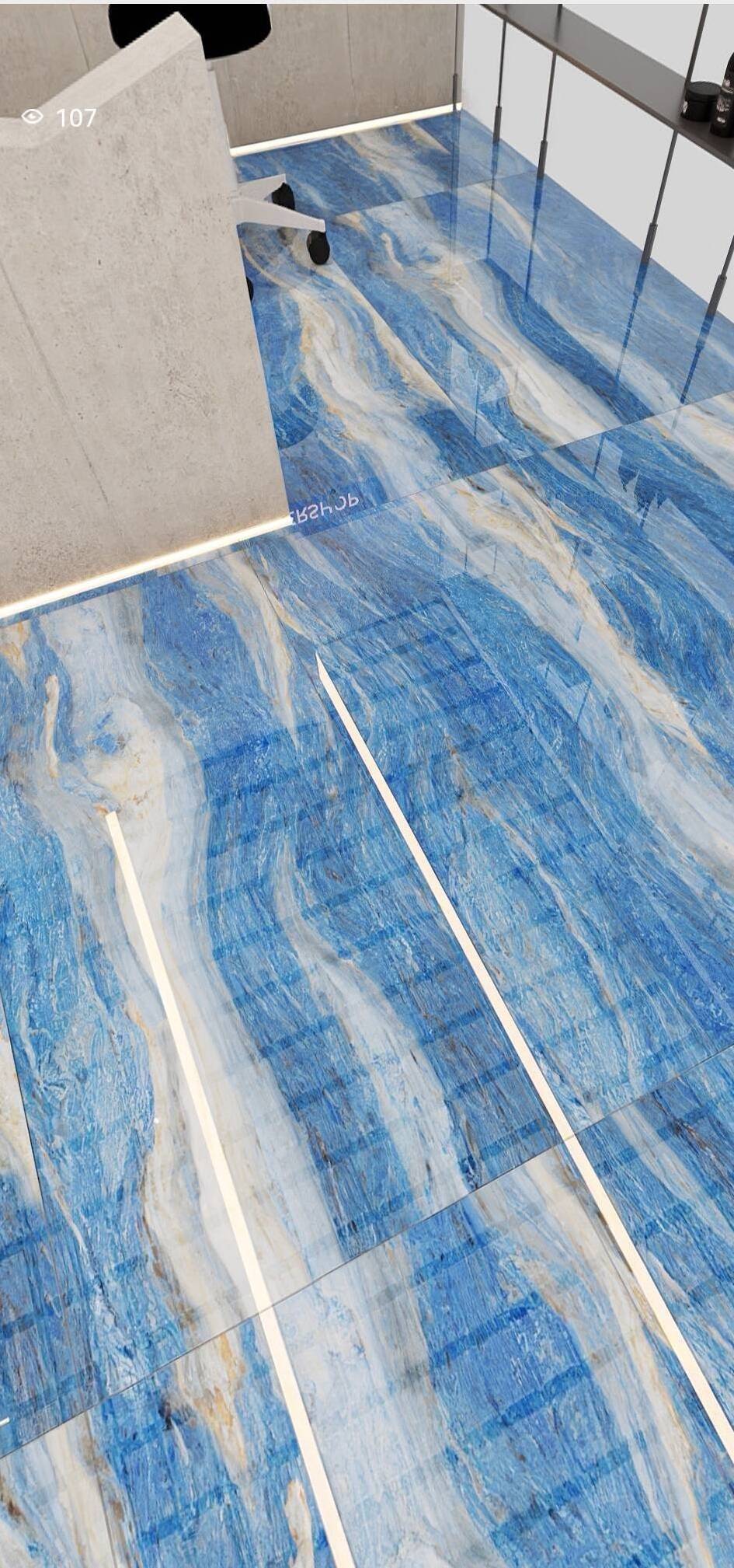 Foshan Luxury Marble Polished Floor Tiles Pisos Porcelanato High Gloss Sky Blue Porcelain Tile Big Slab