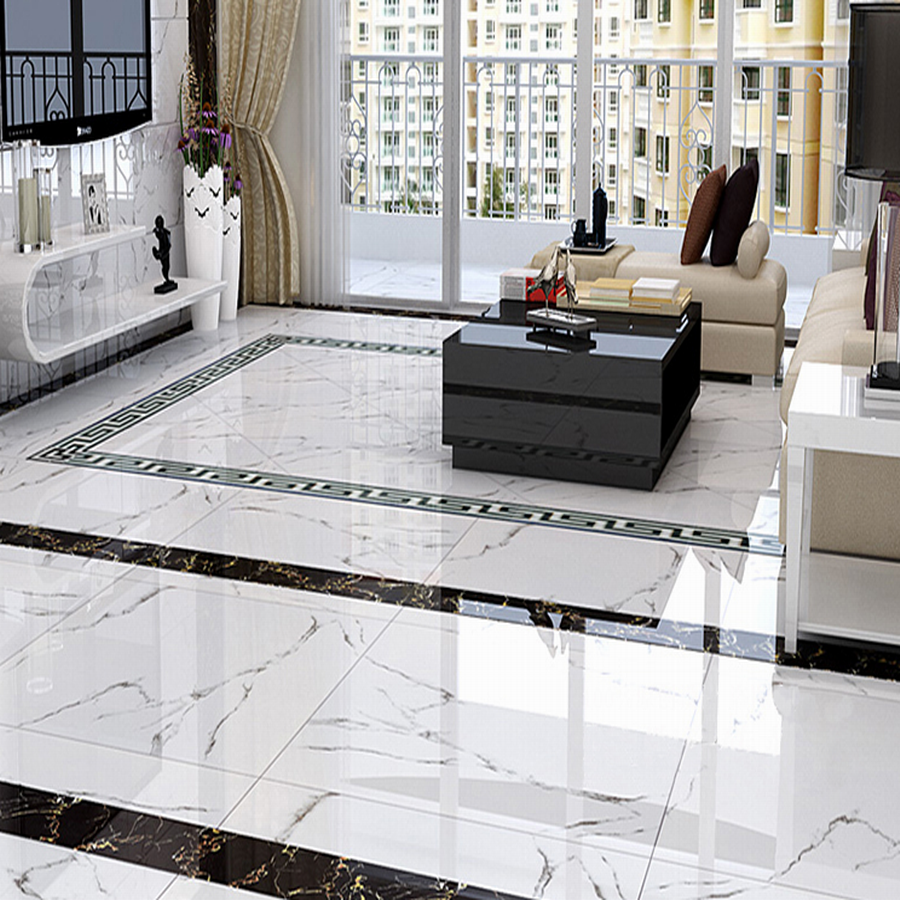 Eiffel foshan home carrara white floor tiles white color full polished glazed porcelain bedroom floor tile 600x600