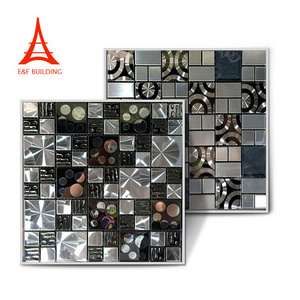 Hotel Decor Metal Mosaic Crystal Glass 300x300 Mosaic Tile Glossy Mix Stainless Steel Square Shiny Modern Floor Tile Parquet