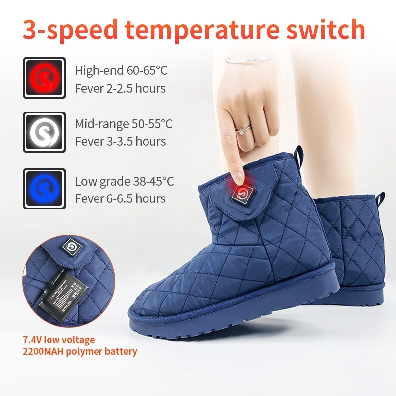 Customized 7.4V 4W Winter Outdoor Sports Cotton Fabric TPR Sole Foot Warmer Electric Heated Shoes Boots With Power Bank