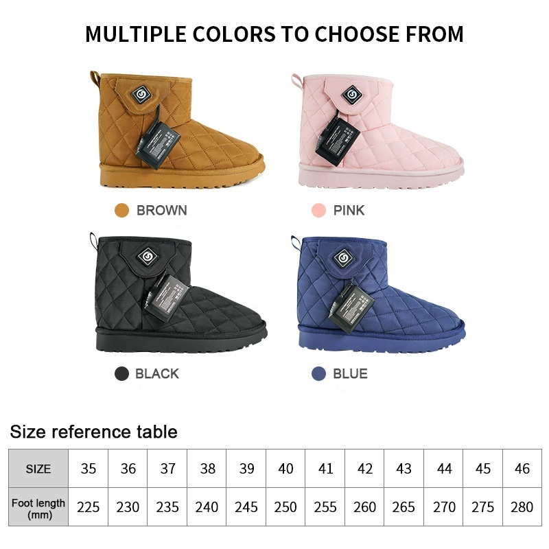 Customized 7.4V 4W Winter Outdoor Sports Cotton Fabric TPR Sole Foot Warmer Electric Heated Shoes Boots With Power Bank