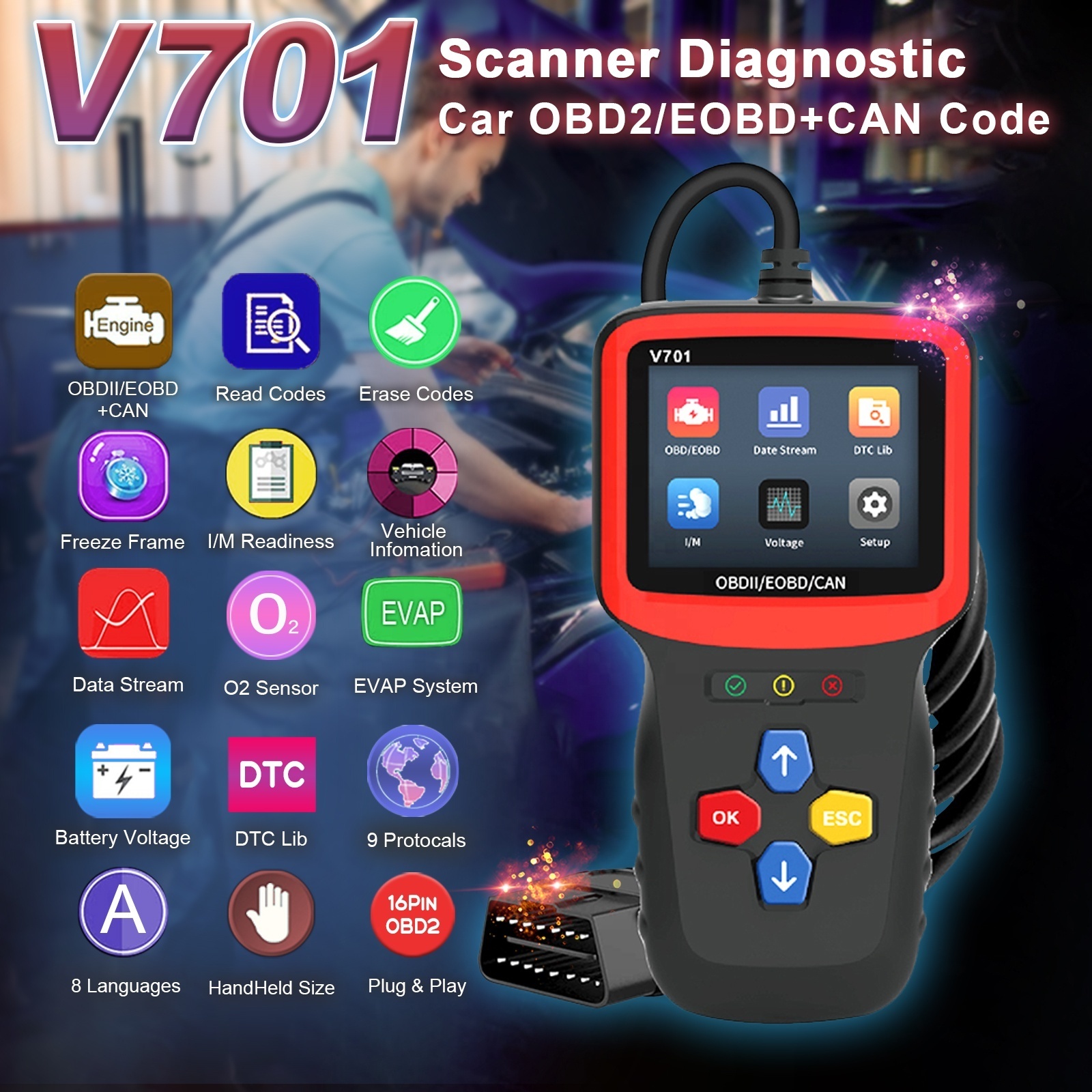 V701 OBD2 Scanner Advanced Car Diagnostic Tool Accurate Vehicle Health Analysis New and Improved Diagnostic Tools