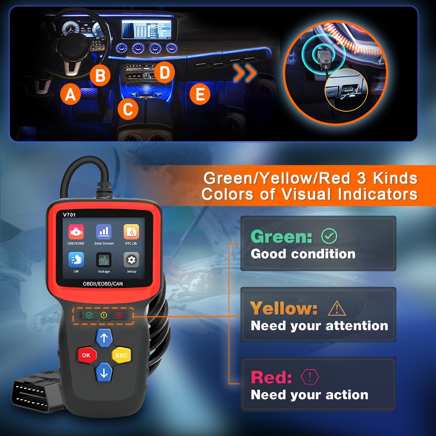 V701 OBD2 Scanner Advanced Car Diagnostic Tool Accurate Vehicle Health Analysis New and Improved Diagnostic Tools