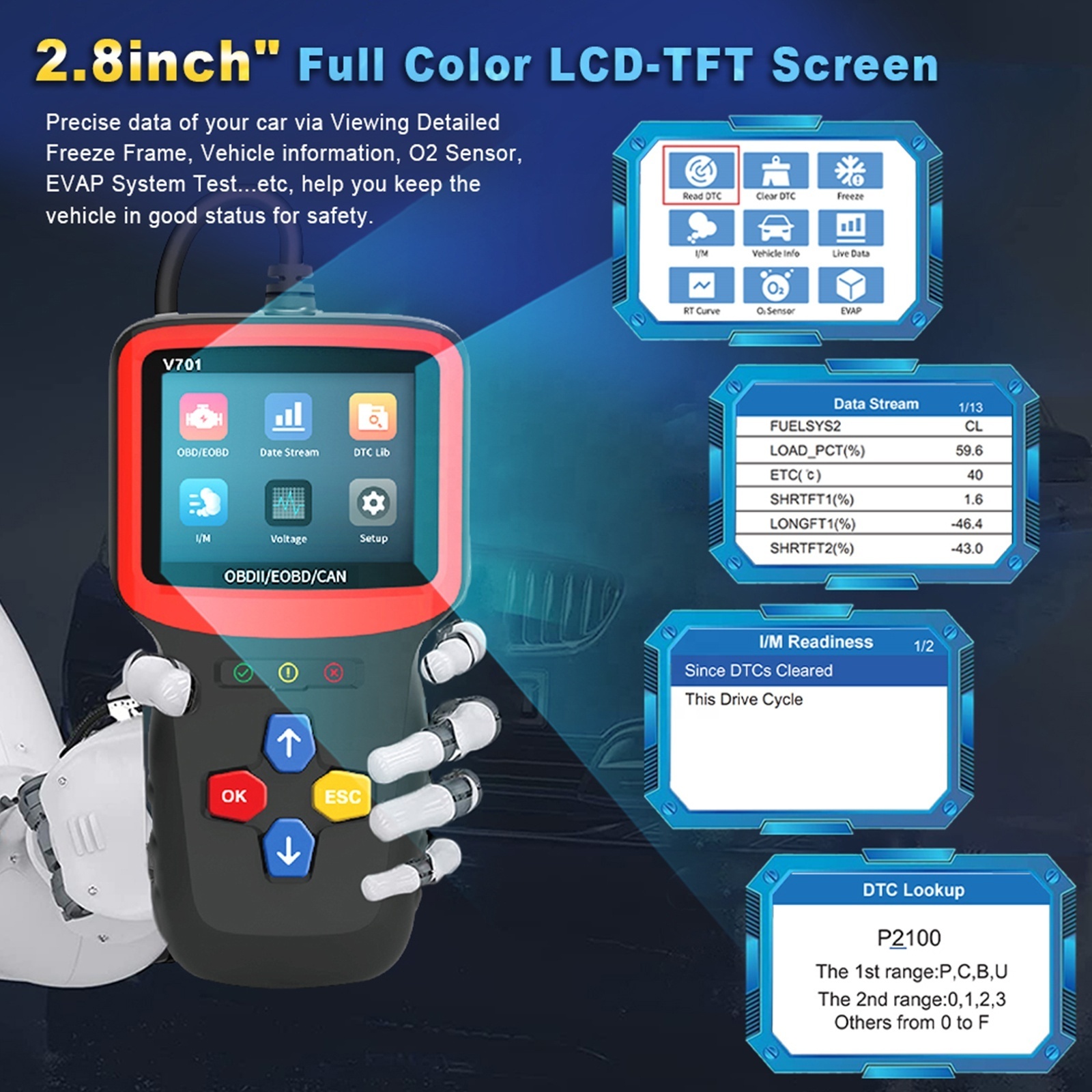 V701 OBD2 Scanner Advanced Car Diagnostic Tool Accurate Vehicle Health Analysis New and Improved Diagnostic Tools