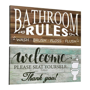 bathroom home decor wall Funny Vintage Bathroom Wall Sign Bathroom Rules Plaque Sign Wall Hanging Welcome Sign