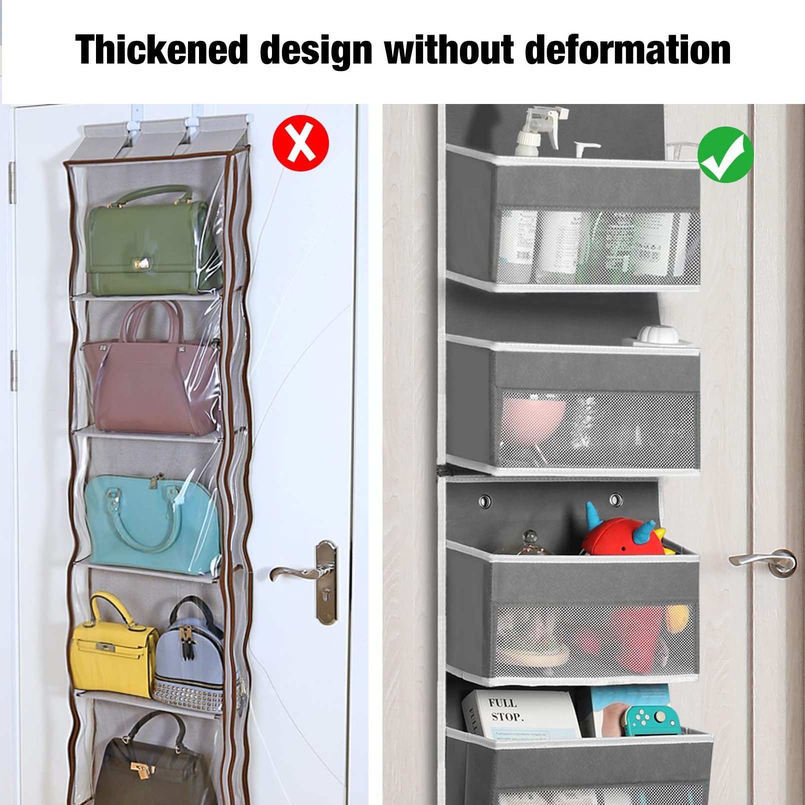 4 Tiers Houseware Foldable Multipurpose Transparent Door Organizer Closet Organizer With Large Pockets Hanging Storage