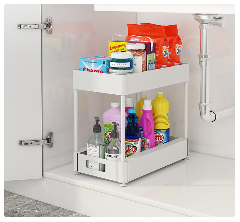 Stackable 2-Tier Kitchen Cabinet Under Sink Organizer with Sliding Storage Basket Drawers