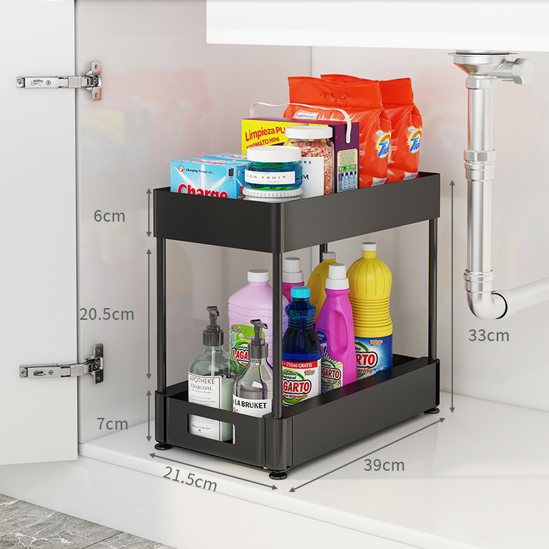 Stackable 2-Tier Kitchen Cabinet Under Sink Organizer with Sliding Storage Basket Drawers