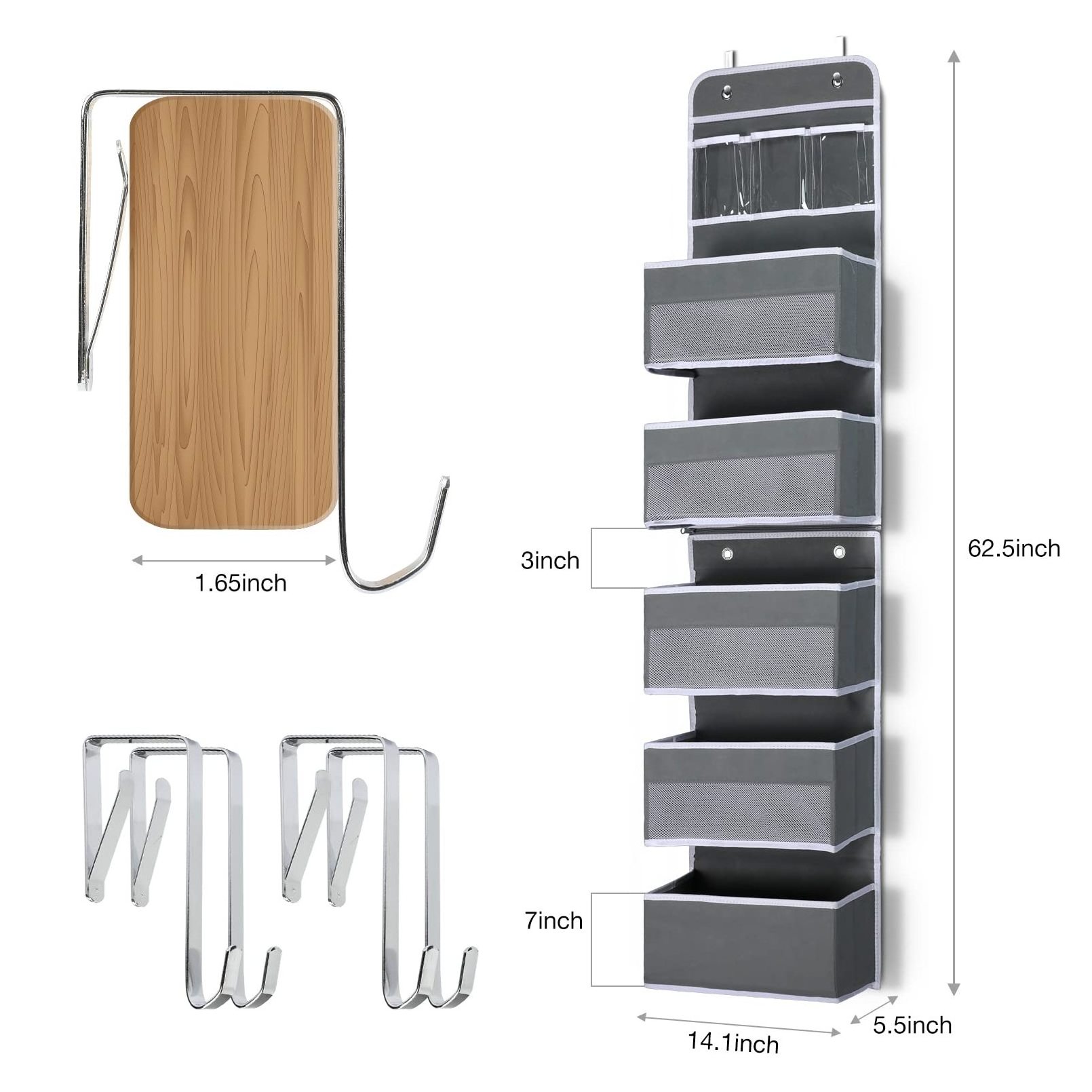 4 Tiers Houseware Foldable Multipurpose Transparent Door Organizer Closet Organizer With Large Pockets Hanging Storage