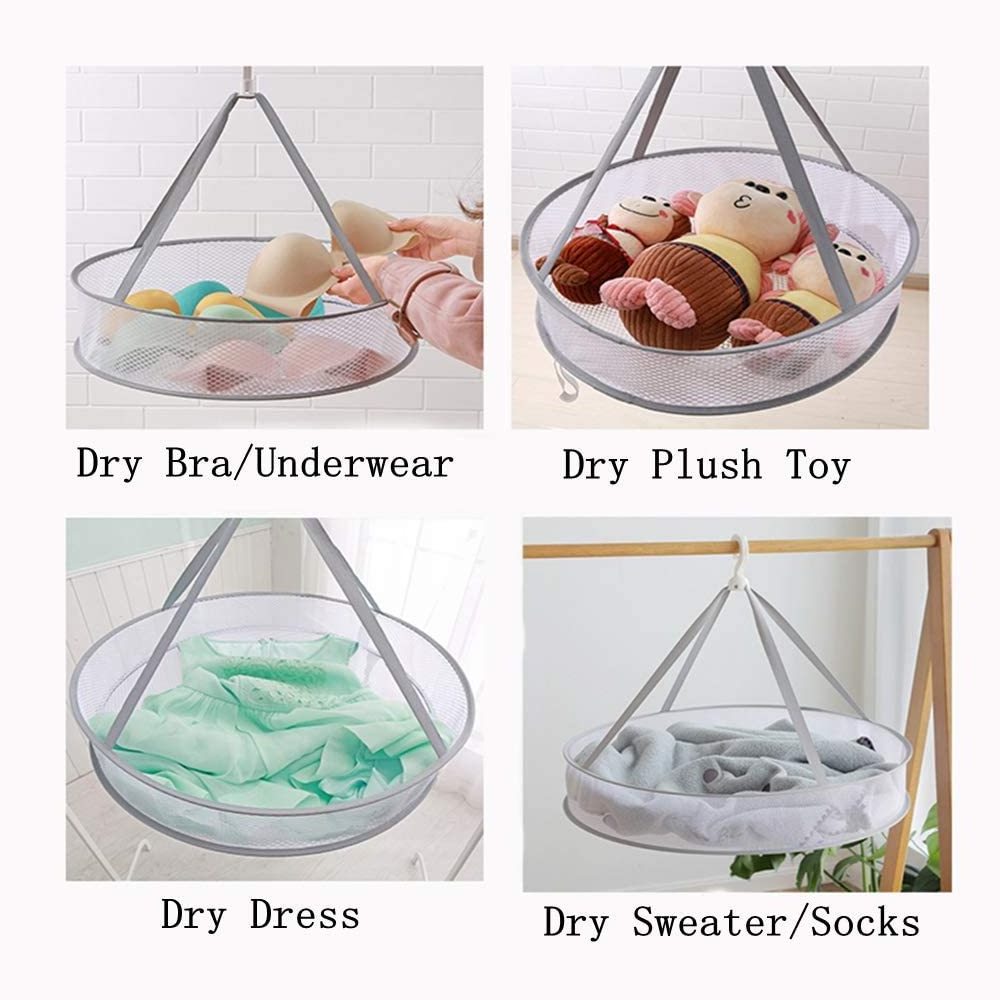 Windproof Mesh Clothes Drying Rack,Hanging Clothes Laundry Basket Dryer Net,Network Hanging Clothes Basket