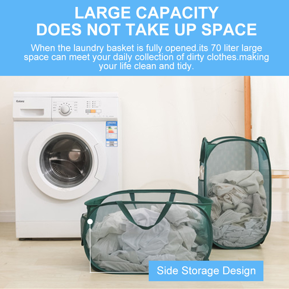 Washing Basket Clothes Storage Organizer Bags Boxes Mesh Collapsible Horizontal Laundry Hamper Basket