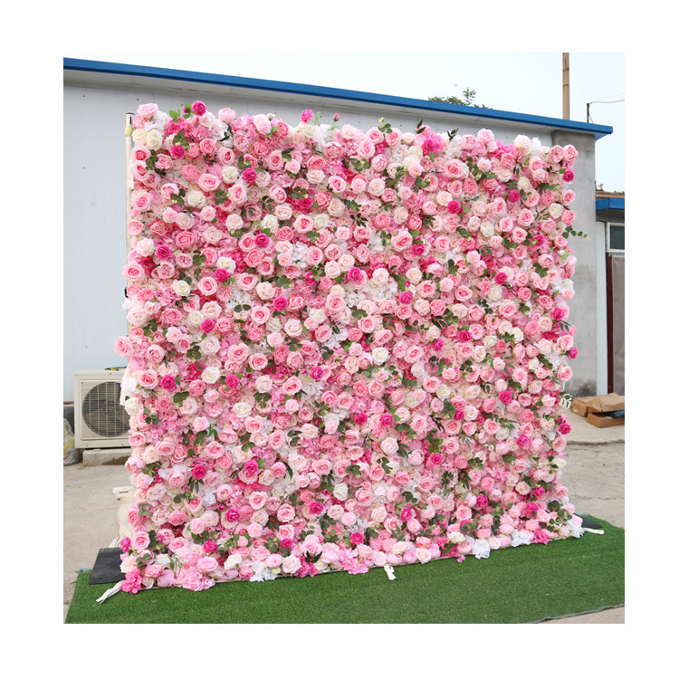 Custom Price Lower 3D Pink White Silk Peony Rose Artificial Flower Wall 8ft x 8ft Hydrengea Backdrop Panel