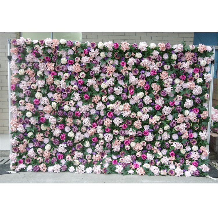 Event Party Wedding Decorations Flower Arrangement 3d Cloth Back Hanging Artificial Purple Pink White Flower Wall