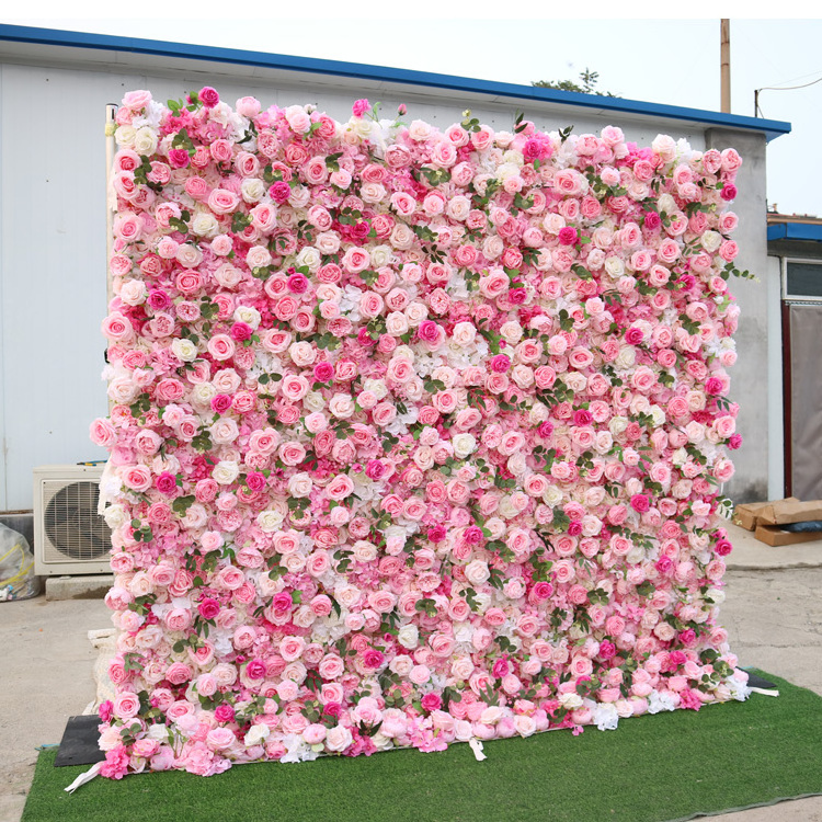 Custom Price Lower 3D Pink White Silk Peony Rose Artificial Flower Wall 8ft x 8ft Hydrengea Backdrop Panel