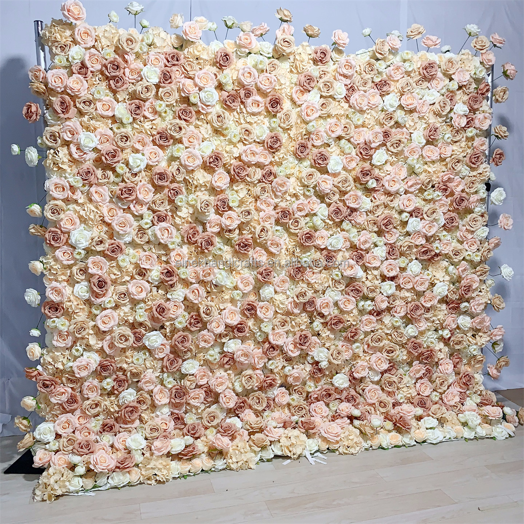 factory supply 8 feet by 8 feet wedding champagne flower wall backdrop silk artificial flower wall for wedding decor