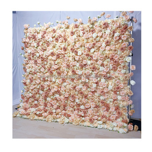 factory supply 8 feet by 8 feet wedding champagne flower wall backdrop silk artificial flower wall for wedding decor