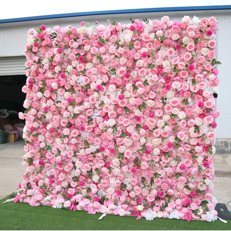 Custom Price Lower 3D Pink White Silk Peony Rose Artificial Flower Wall 8ft x 8ft Hydrengea Backdrop Panel