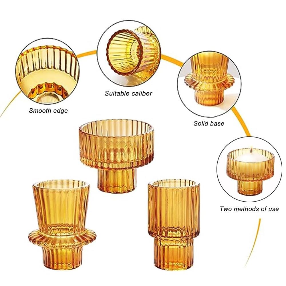 Taper Candle Holder Double Ribbed Unique Design Tealight Candle Stick Holder Votive Modern Candle Pillar Holders with Glass EIPP