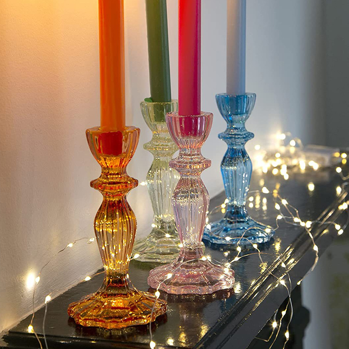 European Ins Glass Candlestick Rod Wax Base Romantic Taper Candle Holders for Table Creative Valentine'S Day Wedding Decoration