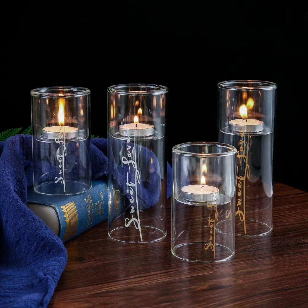 New Product Explosion Stock Clear Cylinder Candles Double Wall Wholesale Price Glass Jar Candle Holder for Wedding Kerzenglas