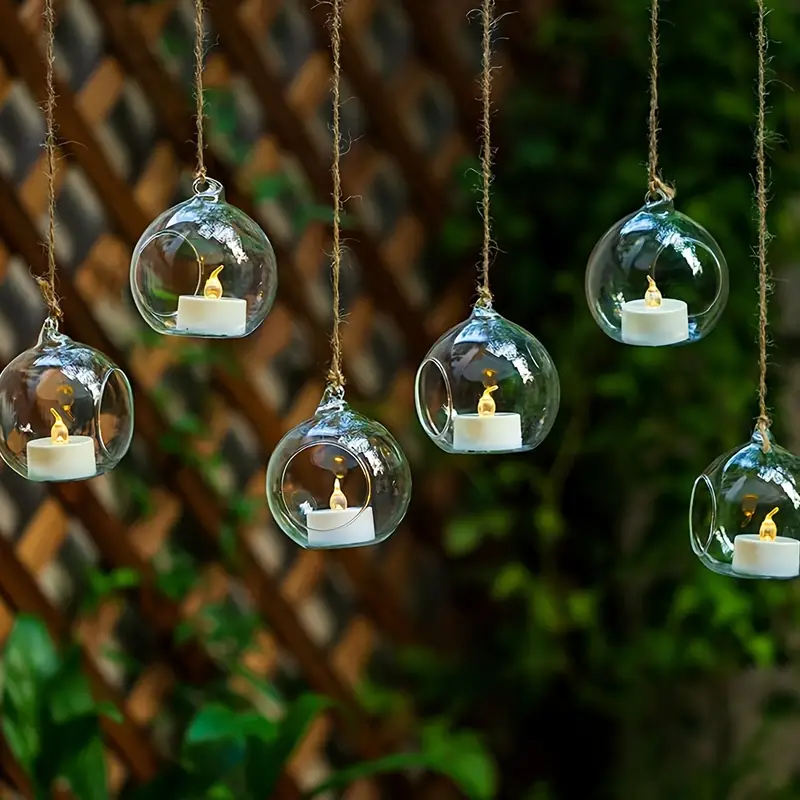 Valentine'S Day Hand Blown Glass Bubble Hanging Tealight Holders for Home Decor Indoor Outdoor Garden DIY Gifts